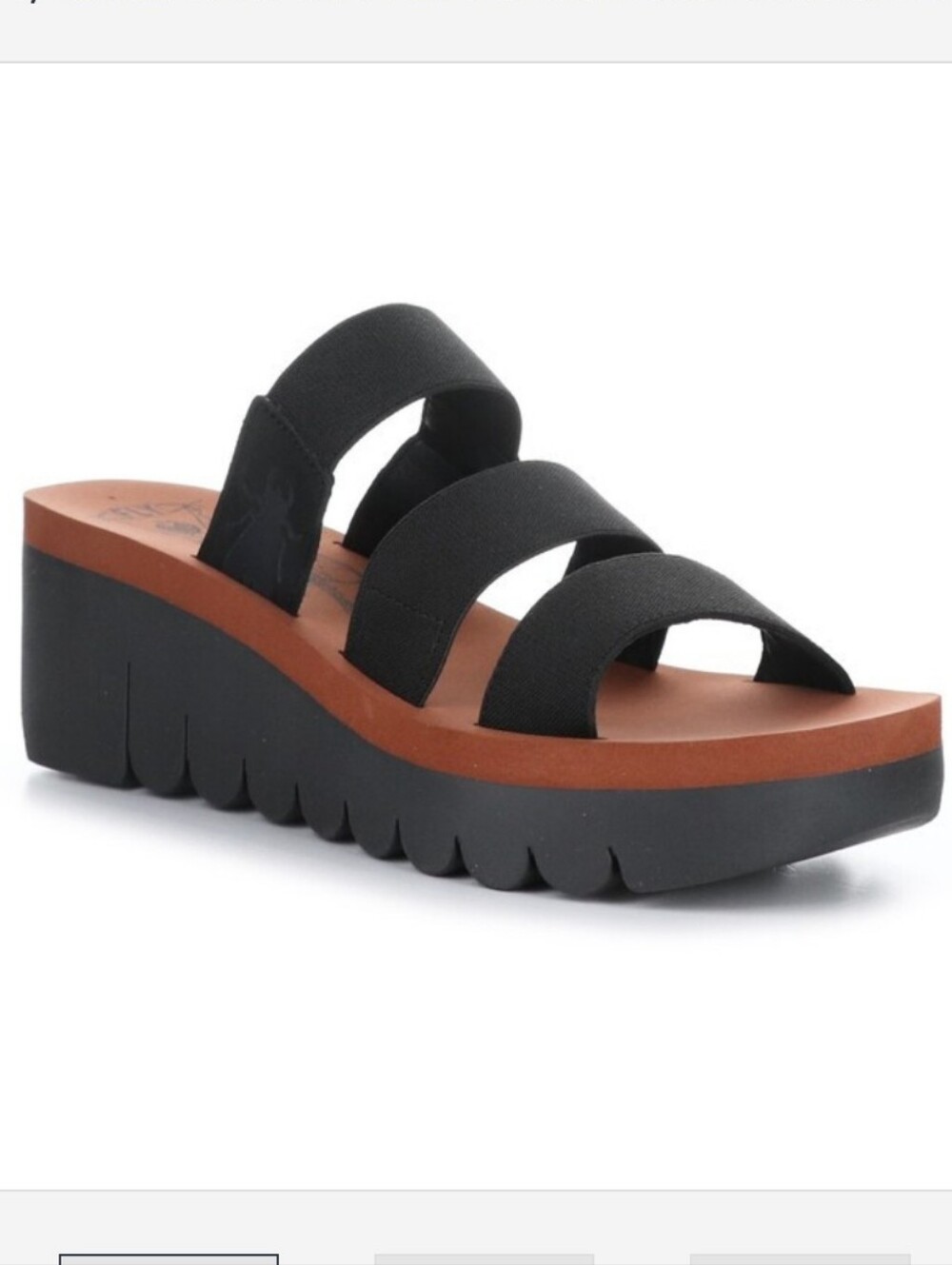 Fly London Women's Yain Platform Wedge Slide Sandal in Black NWOB